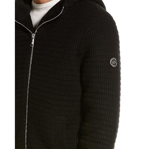 Armani Exchange Mens  Wool-Blend Knit Coat, Black - Picture 4 of 5
